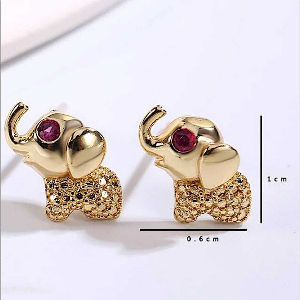 Gold 18K GP Elephant Stud Zircon Earrings - Picture 3 of 4
